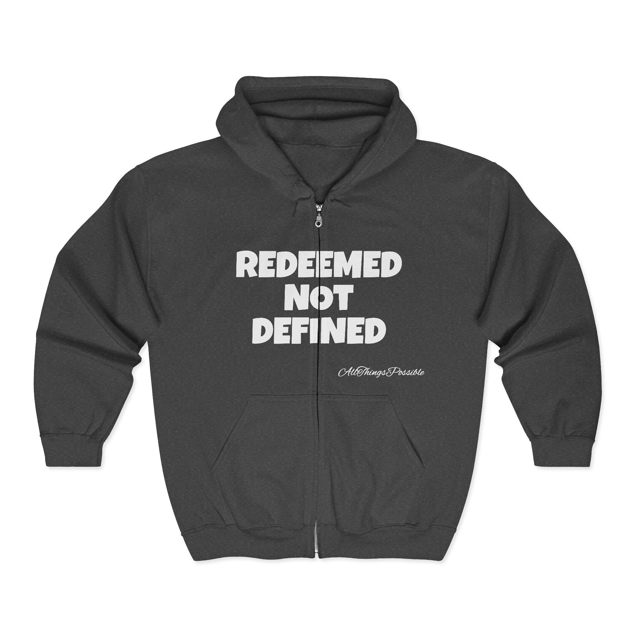 ATP Redeemed Not Defined Zip Hoodie — Christian Faith 2 Corinthians 5:17 Inspirational Sweatshirt