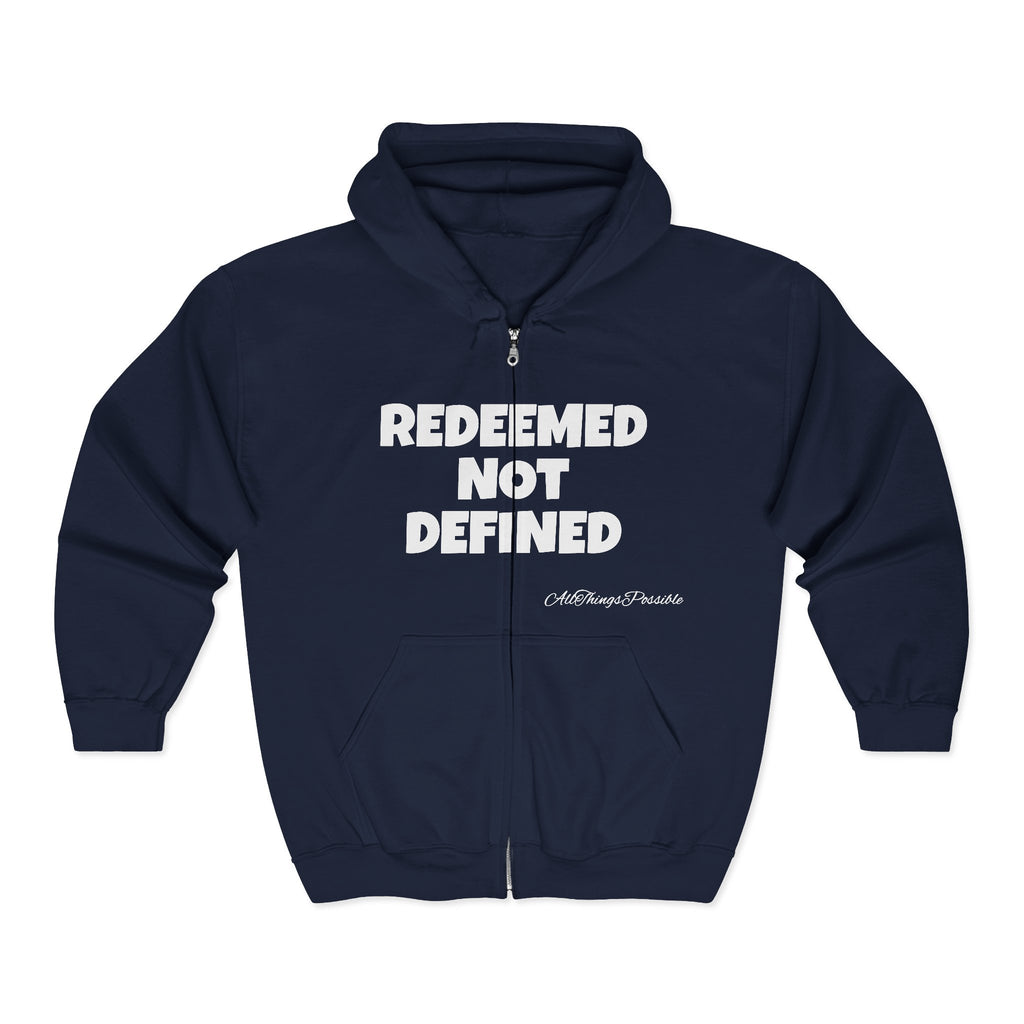 ATP Redeemed Not Defined Zip Hoodie — Christian Faith 2 Corinthians 5:17 Inspirational Sweatshirt