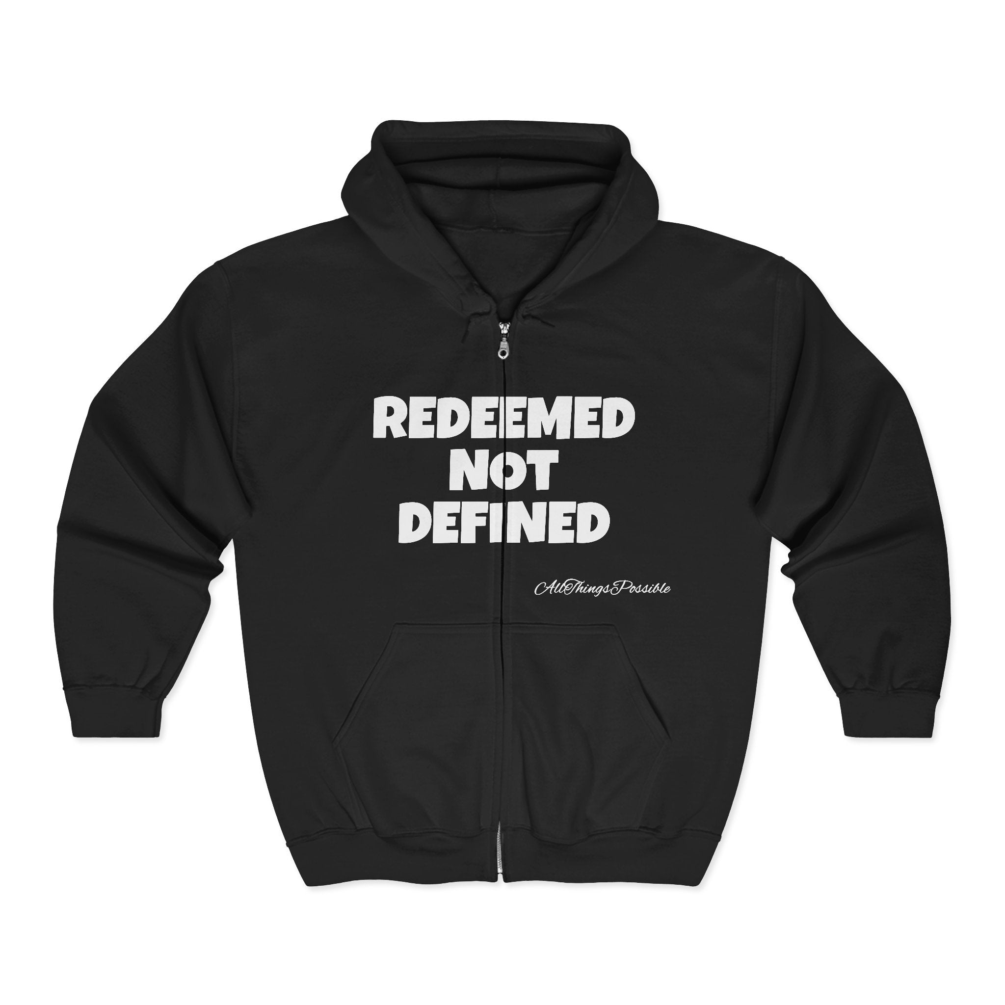 ATP Redeemed Not Defined Zip Hoodie — Christian Faith 2 Corinthians 5:17 Inspirational Sweatshirt