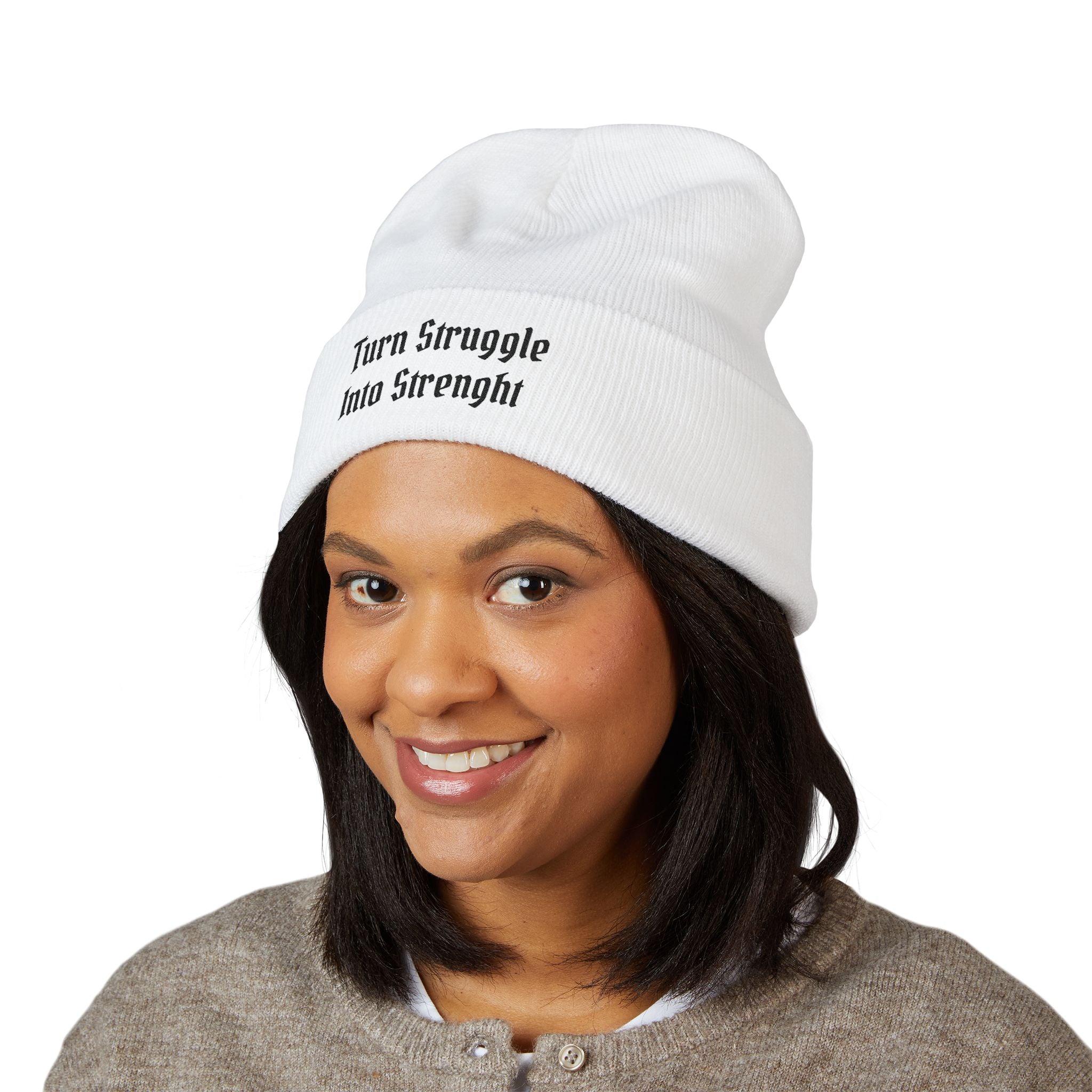 ATP Embroidered Cuffed Beanie — "Turn Struggle Into Strength" Motivational Knit Hat