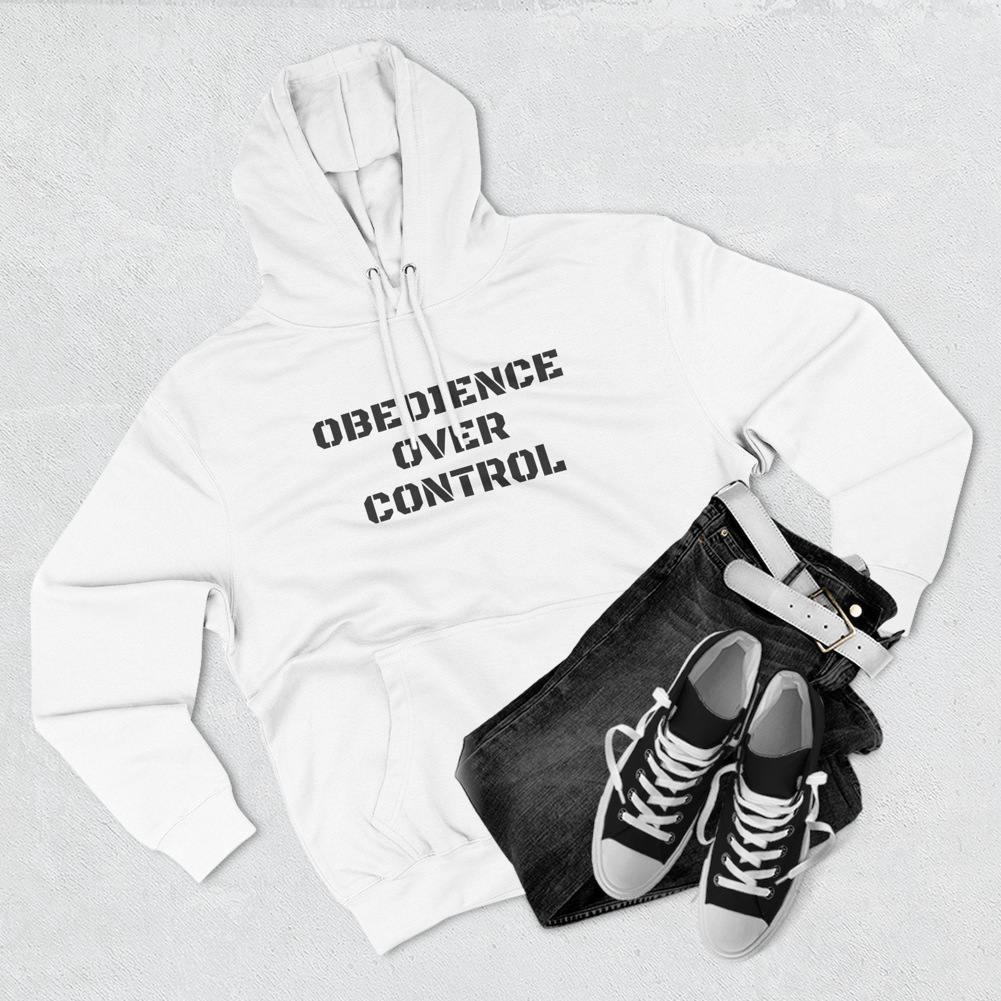 ATP Obedience Over Control Hoodie — Christian Faith Message Pullover ("Not all battles are yours" Back Text)