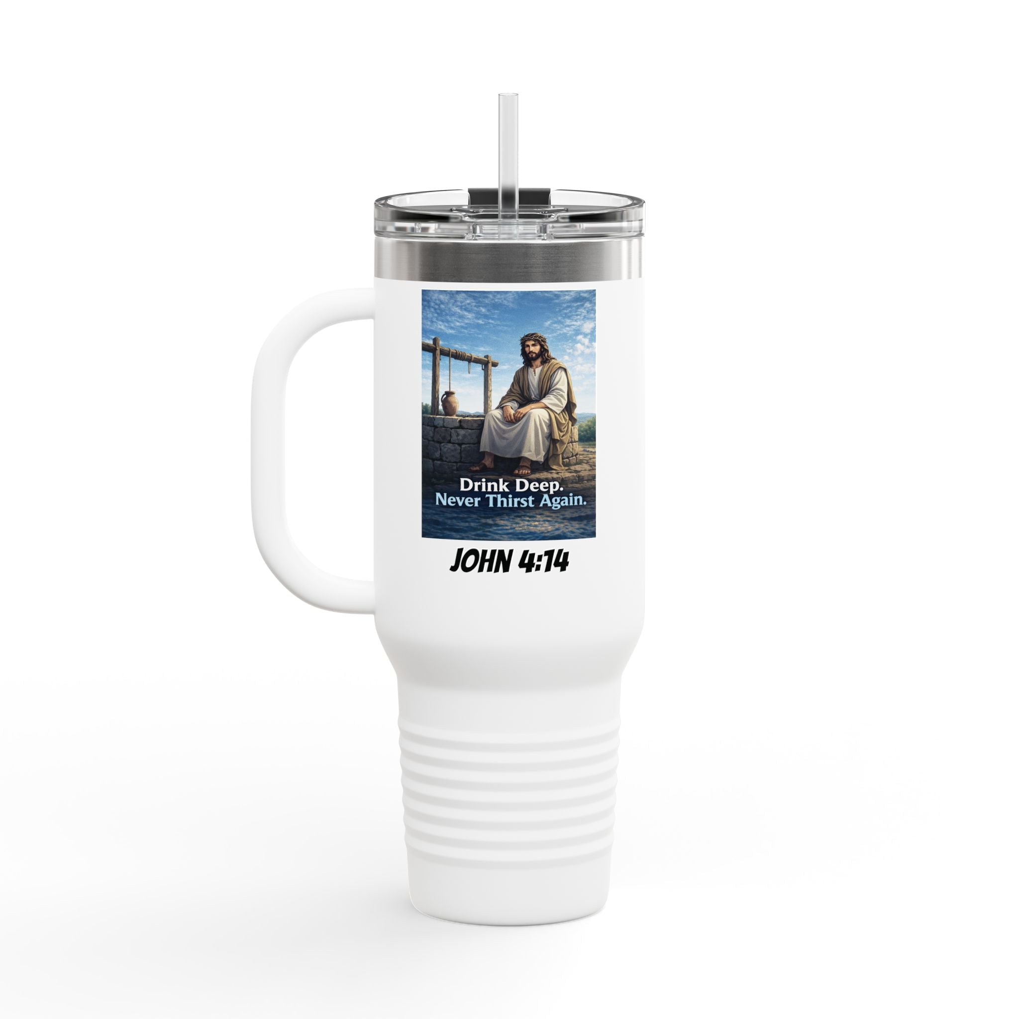 ATP Branded 40oz Insulated Travel Mug — "The Water He Gives Never Runs Dry"
