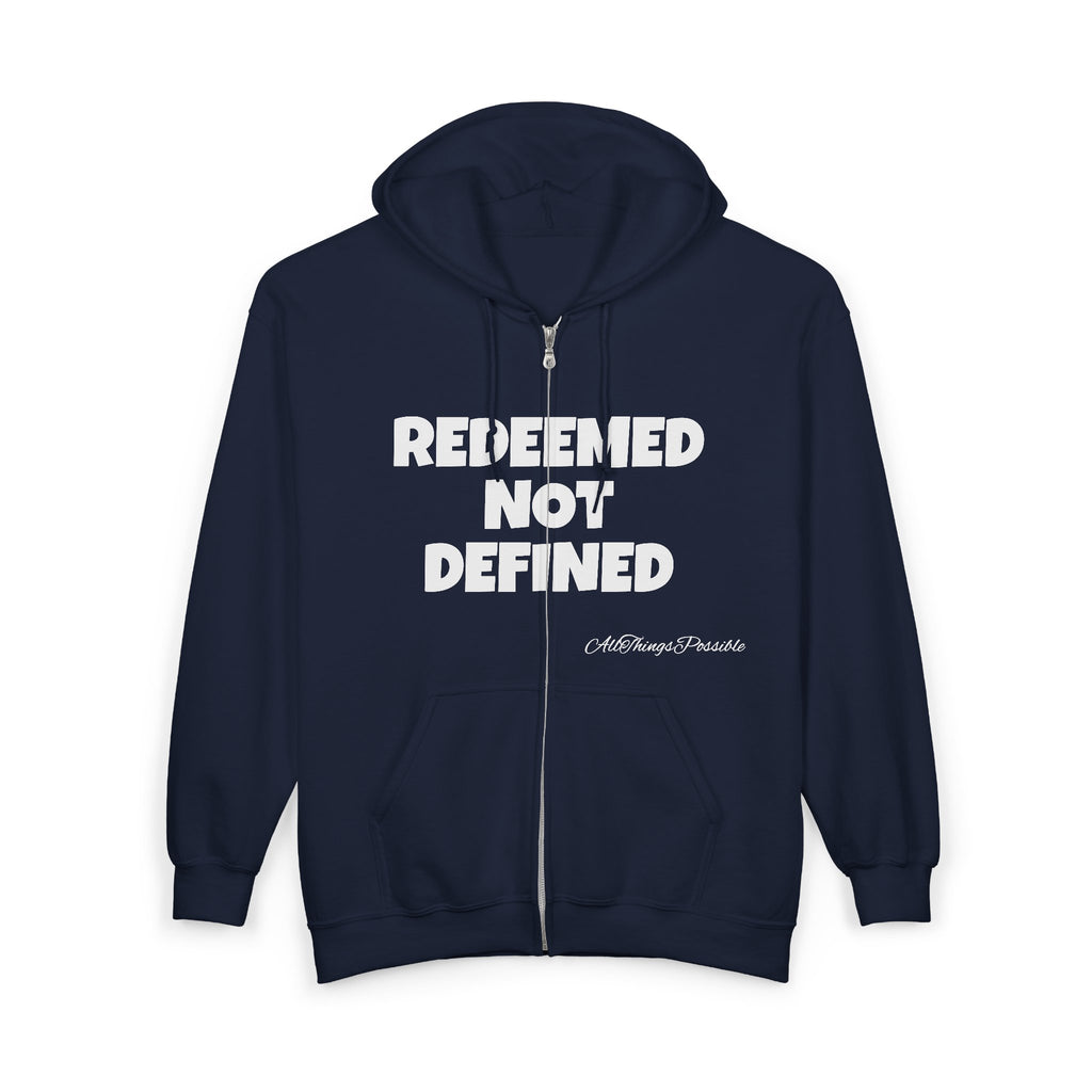 ATP Redeemed Not Defined Zip Hoodie — Christian Faith 2 Corinthians 5:17 Inspirational Sweatshirt