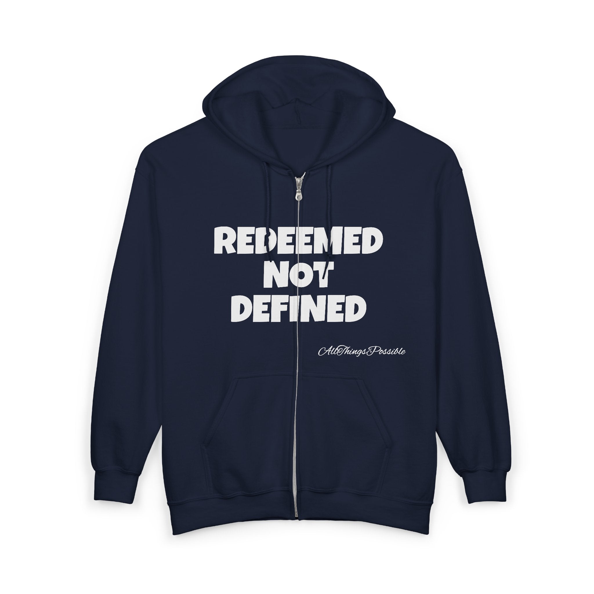 ATP Redeemed Not Defined Zip Hoodie — Christian Faith 2 Corinthians 5:17 Inspirational Sweatshirt