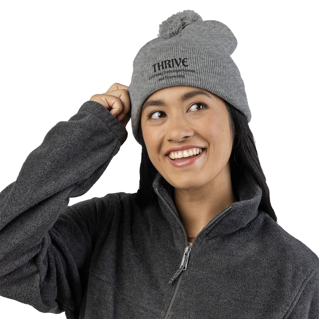 ATP Thrive Embroidered Pom-Pom Knit Cap — Cozy Winter Beanie for Learning & Growth