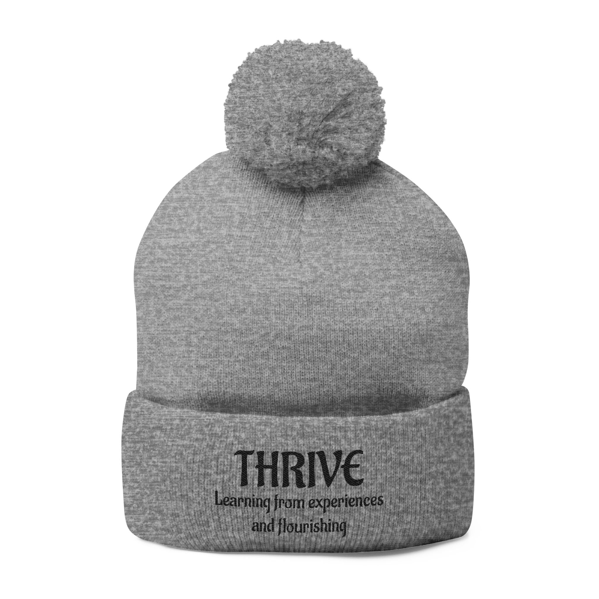 ATP Thrive Embroidered Pom-Pom Knit Cap — Cozy Winter Beanie for Learning & Growth